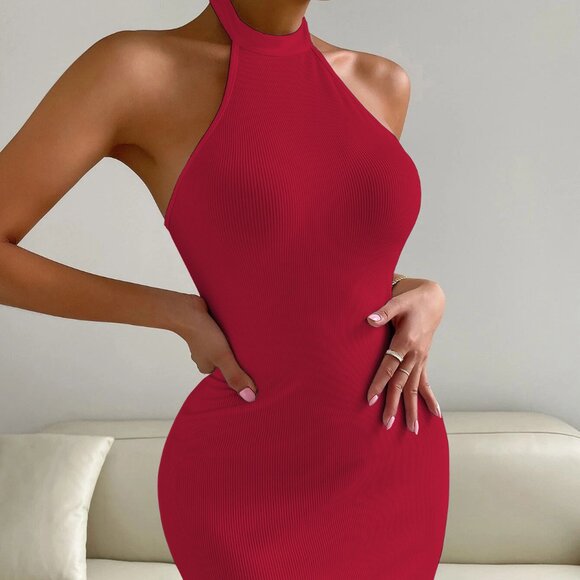 Women's sexy backless stand-up collar hip dress - Picture 2 of 7